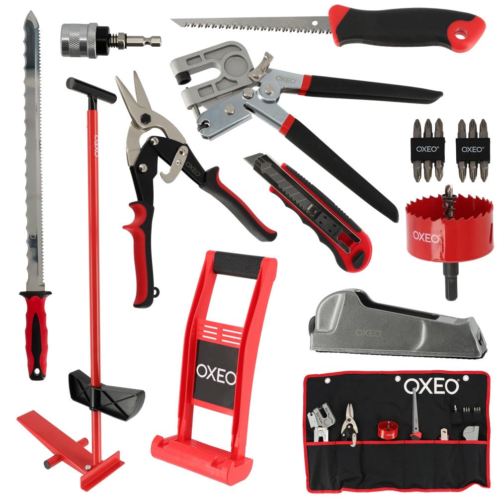 Kit outils plaquiste pro - 10 Outils - Couteau isolant - Cale plaque - Pince - Cutter - Cisaille - Scie cloche - Porte embout