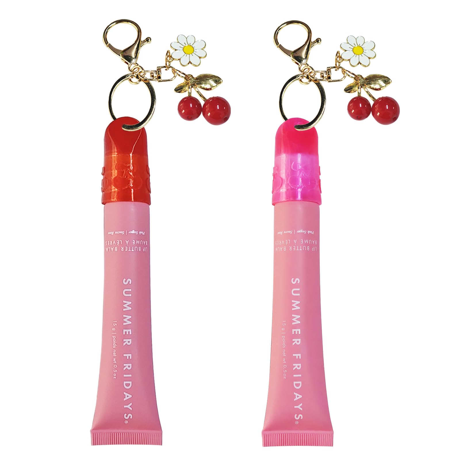 ARSUNOVO Lip Gloss Keychain Cap Compatible with Summer Fridays 0.5 Oz Lip Balm, Lipgloss Holder, Lip Balm Holder(Coral/Pink)
