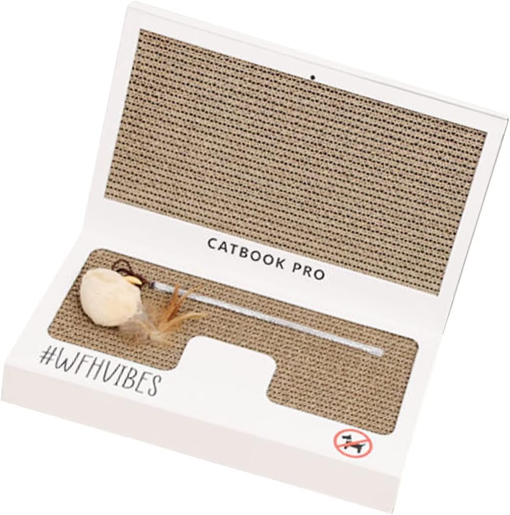 Toyvian Laptop Shaped Cat Scratching Board Foldable Cat Scratch Toy with Teaser Stick Portable Sturdy Corrugated Material Interactive Play