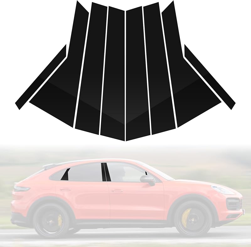 Moldura de acabamento das colunas das portas BASIKER Preto Brilhante para Porsche Cayenne 2018–2023 – 8 peças