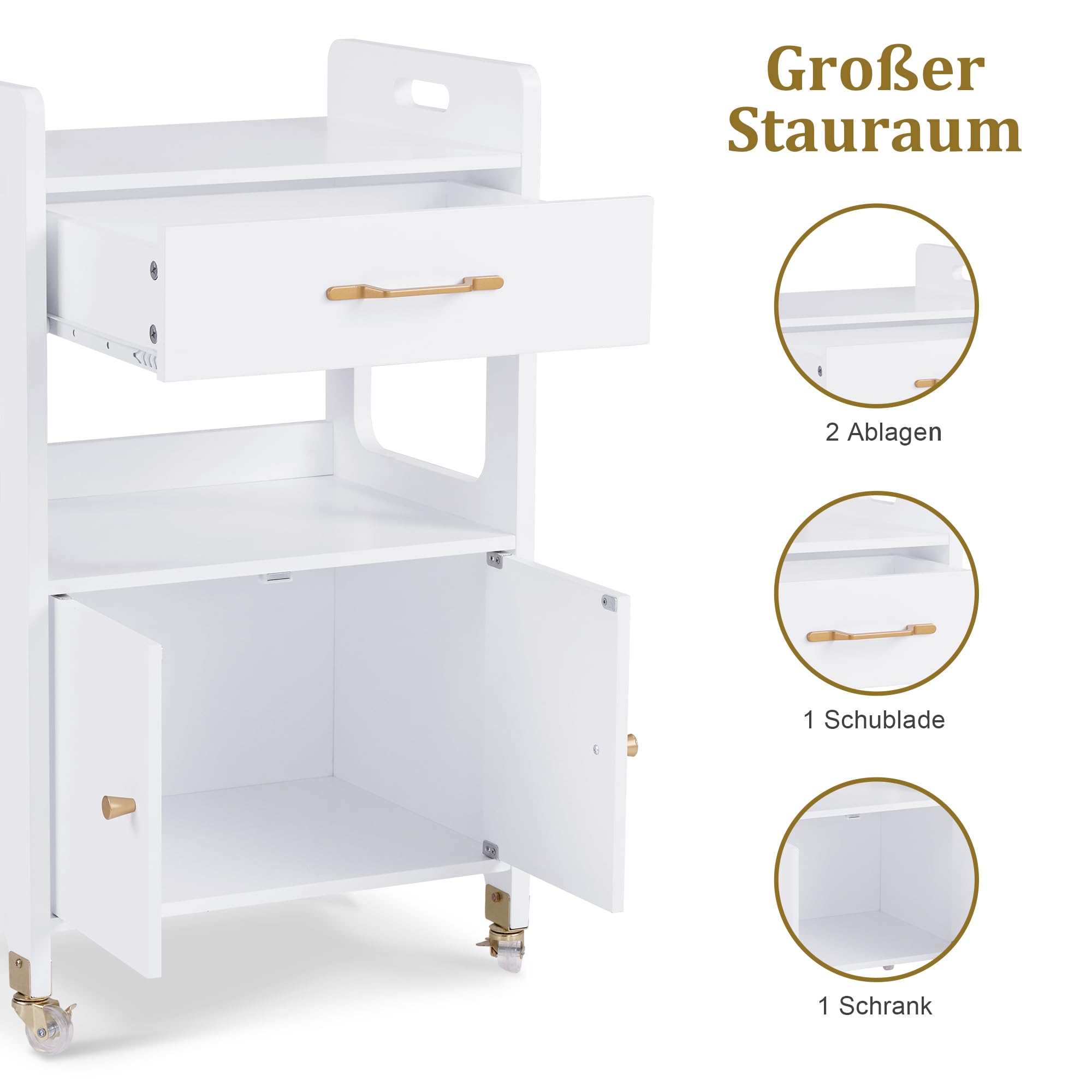 MCombo Chariot de Service Moderne avec Roulettes Tiroirs 2 Étagères Blanc 35 x 48 x 80,5 cm