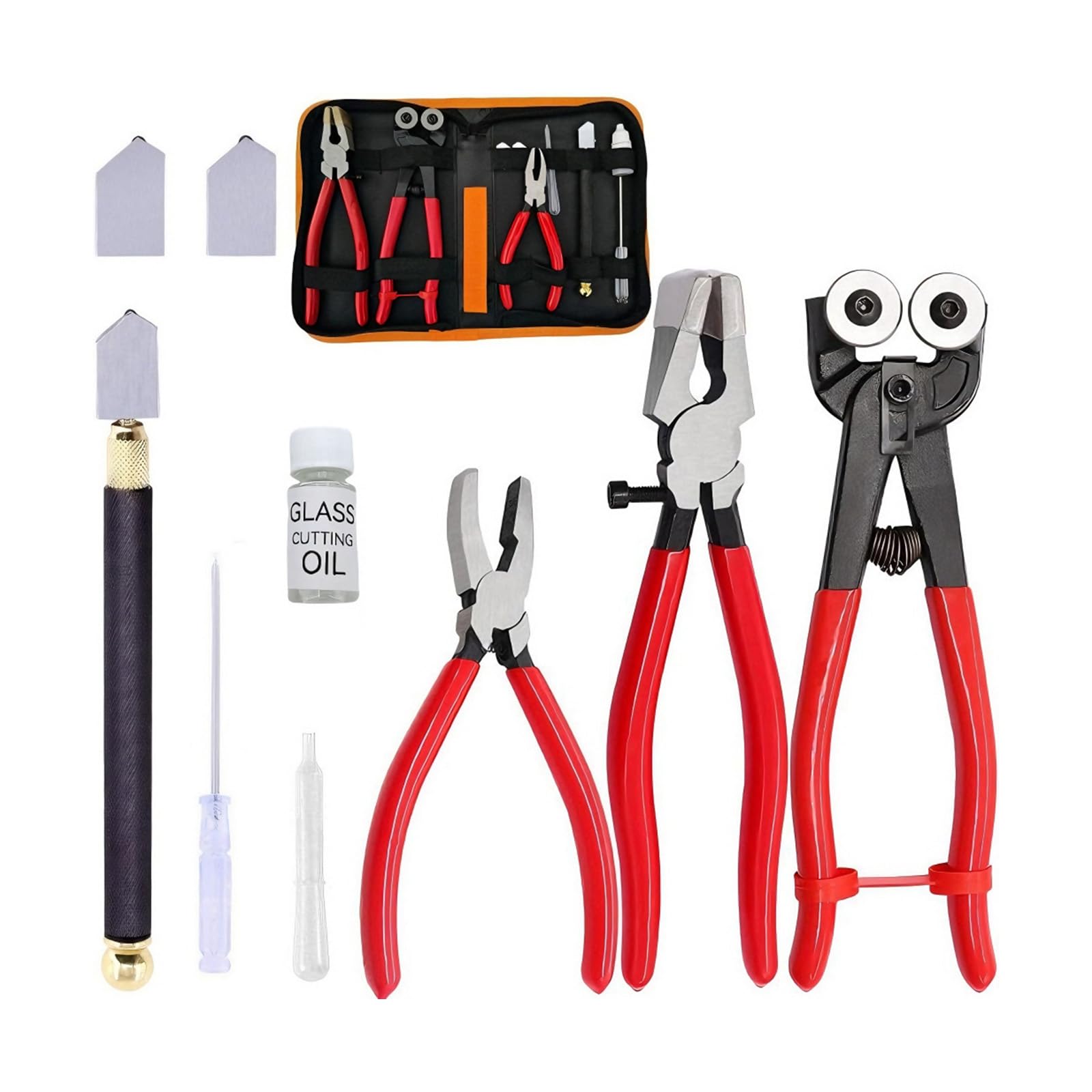 10PCS Heavy Duty Glass Cutter Includes Running Breaking Pliers Oil Feed Tool for Cutting on Projects Multifunctional Glass Tool Set