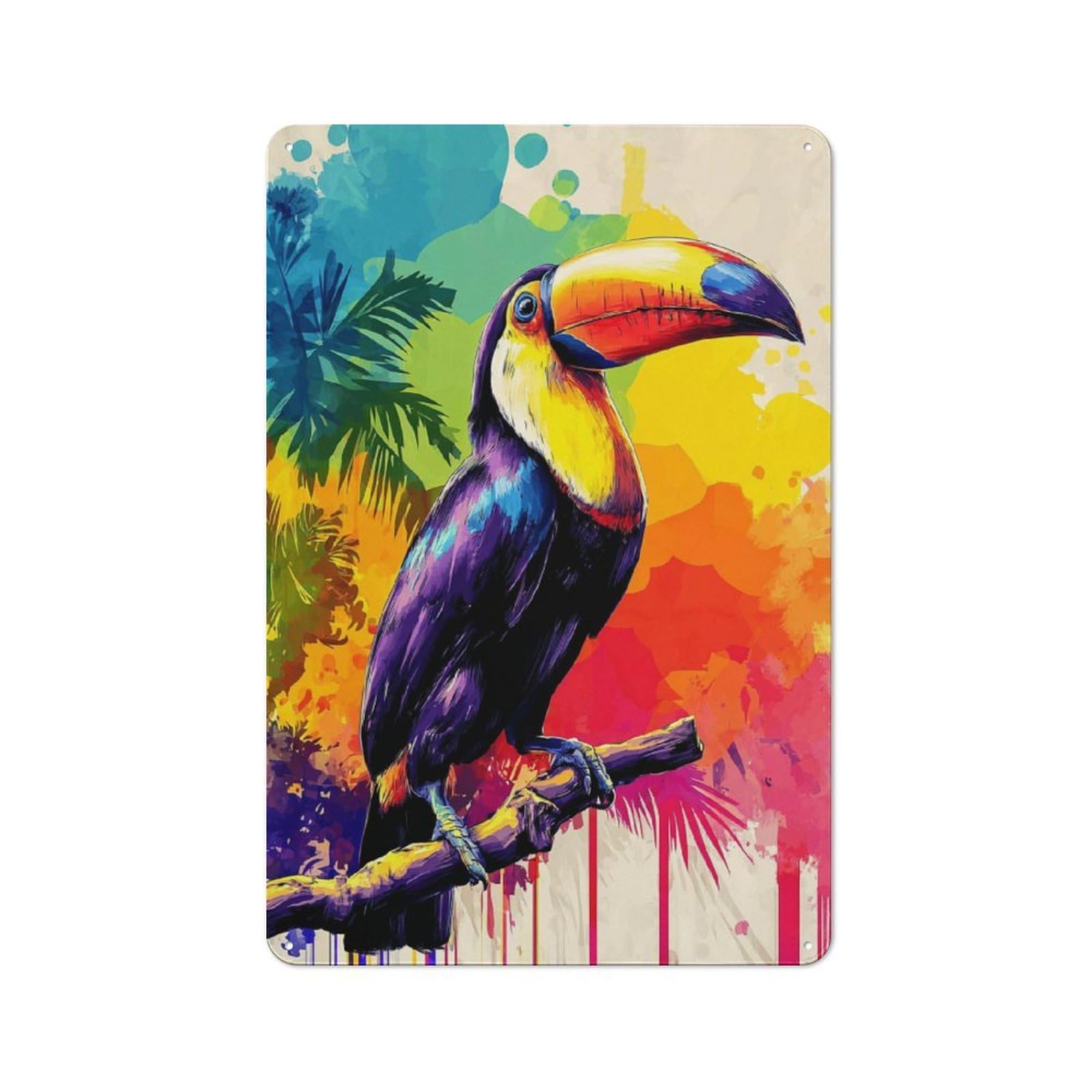 Junmoney Vibrant Toucan In Abstract Art Tin Sign 30X20cm With For Home Bar Wall, Vintage Decor, Wall Decoration For A Recently Updated Home Bar