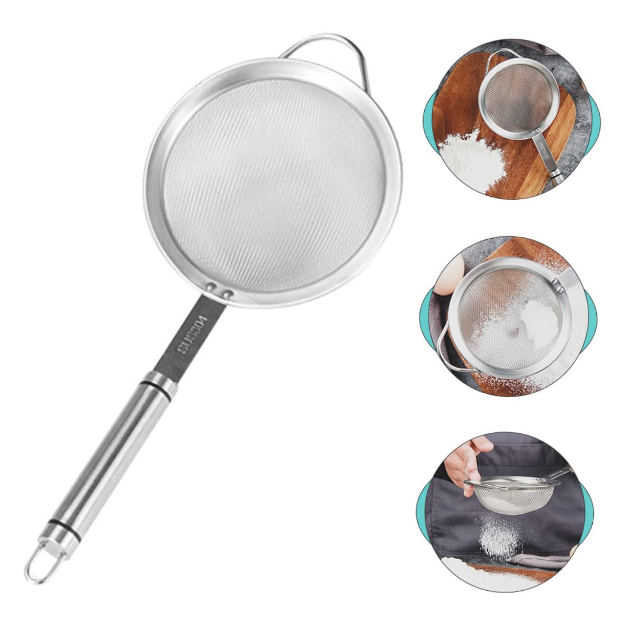 Stainless Steel Flour Sifter Kitchen Filter Tool Mesh Colander Spoon for Powdered Sugar Fried Food Straining and Cooking Easy to Clean Design