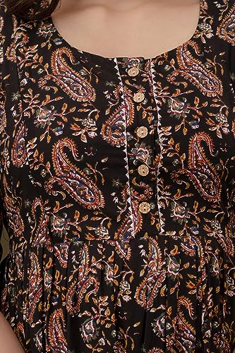 Image of The Moon Star Women's Cotton Floral Printed Anarkali Maternity Feeding Kurti | Breastfeeding Dress for Mothers | Zipper Feeding Kurti, Nursing Kurti, Comfortable and Trendy Maternity Wear