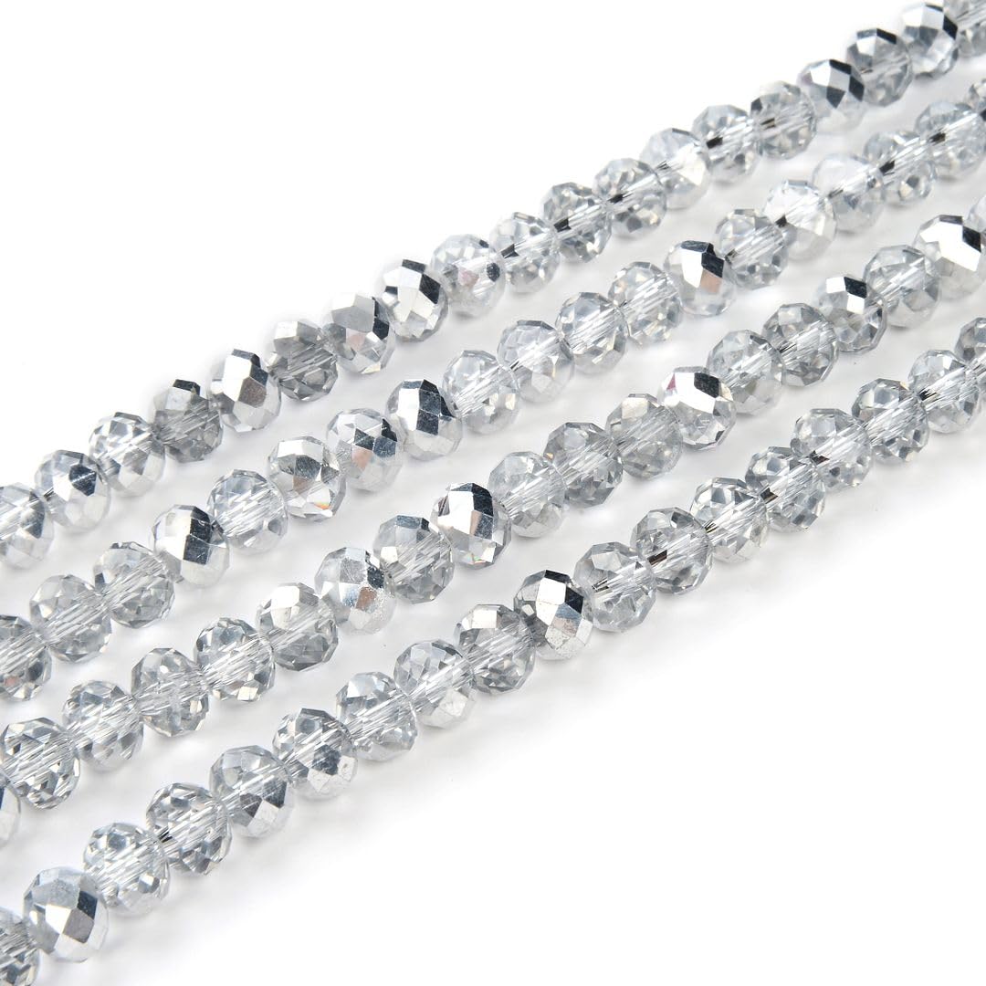 200pcs Czech Faceted Rondelle Crystal Glass Beads 6mm Bulk Silver Shade