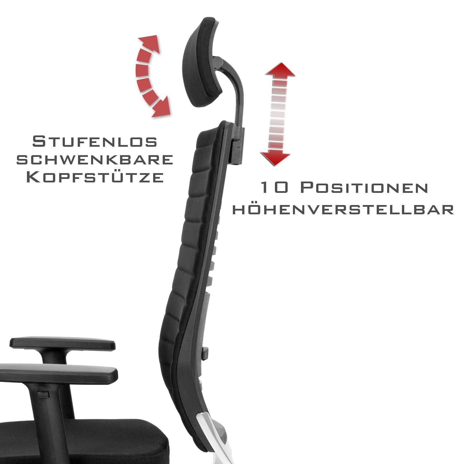 VERSEE Ergonomischer Bürostuhl Chefsessel V1301 aus Stoff in Schwarz mit Verstellbarer Kopfstütze - Für Büro und Home-Office - 150 kg belastbar