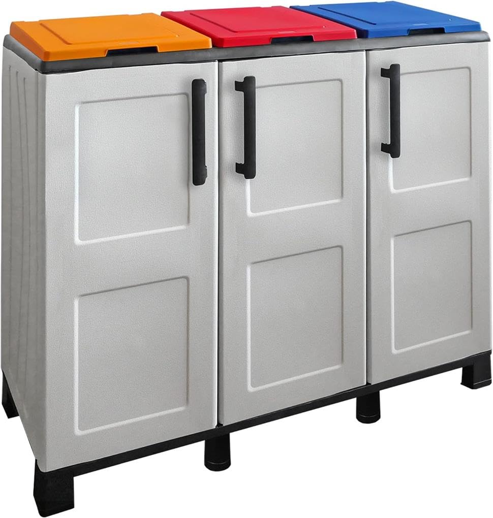 Hailo 361083 Cassonetto Estraibile Per Rifiuti: 3 Scomparti, 43 Litri, Per Ante 50 Cm, Sistema Di Separazione, Colore Grigio Scuro, Made In Germany