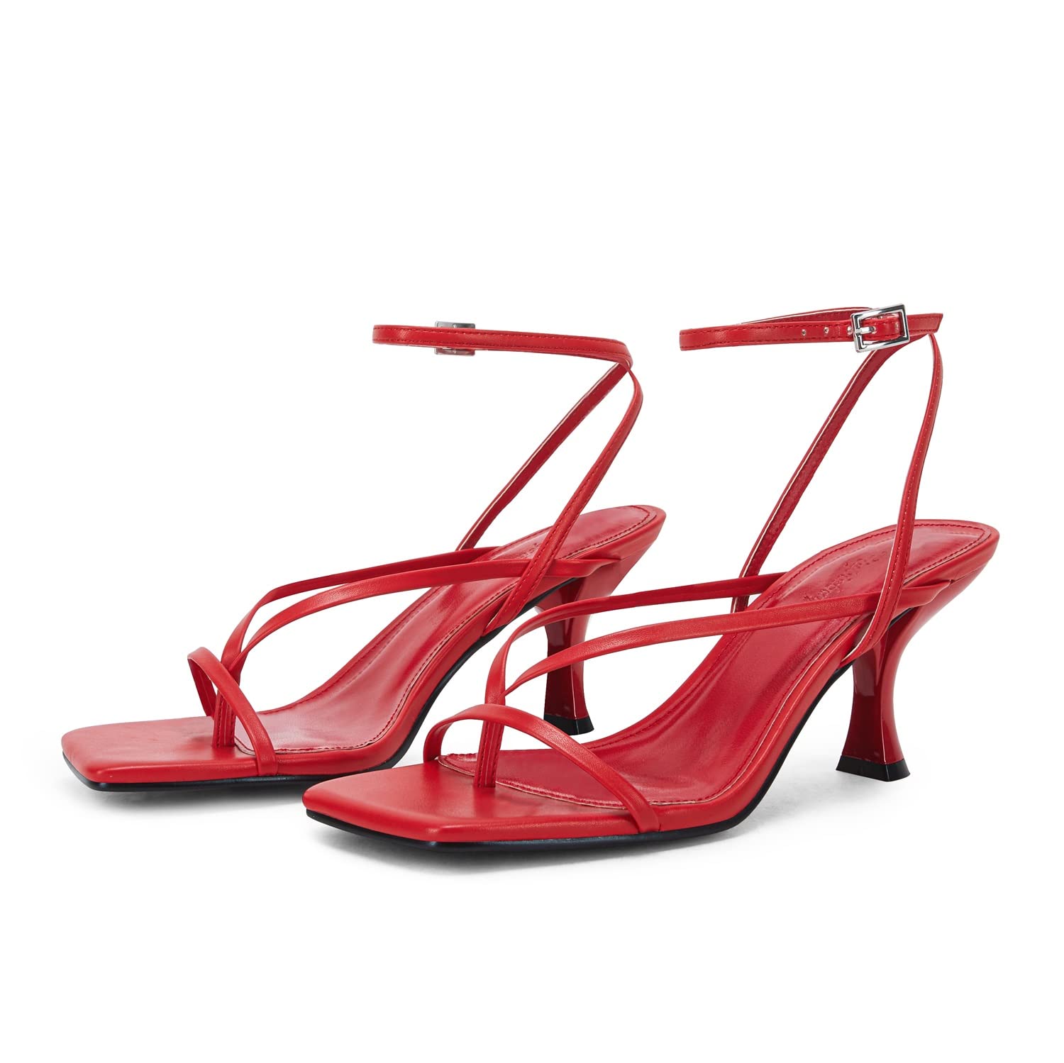 PiePieBuy Womens Kitten Heel Sandals Square Open Toe Ankle Buckle Strap Dress Shoes size 8 red 