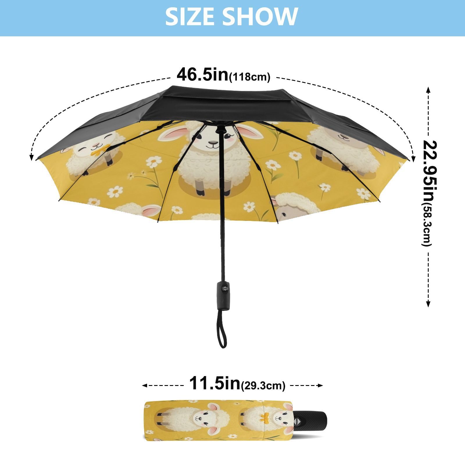 Ovejas Lindas Amarillas Paraguas de Viaje Resistente al Viento Apertura Cierre AutomáTicos,Compacto con ProteccióN Solar UPF 50+ Ideal para JóVenes Chicas