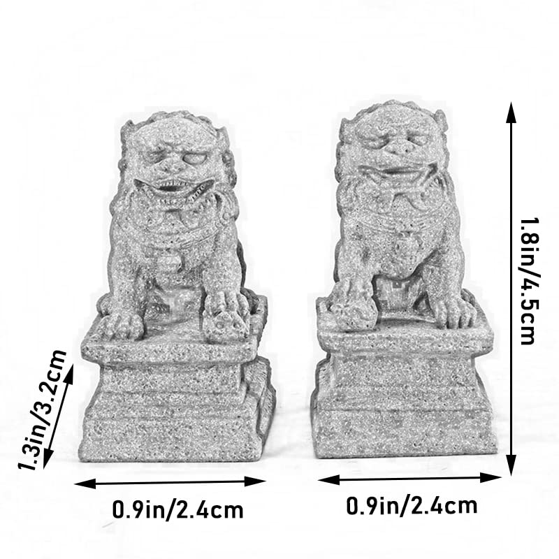 Image of livelyfish Asian Fu Foo Dogs Statues Mini A Pair of Guardian Lion Figurine Sandstone Pets Fish Tank Aquarium Landscape Ornaments Accessories Feng Shui Decorations, A