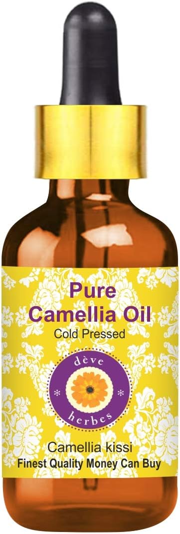 Deve Herbes Pure Camellia Oil (Camellia Kissi) with Glass Dropper 100% Natural Therapeutic Grade Cold Pressed for Personal Care, 100 ml
