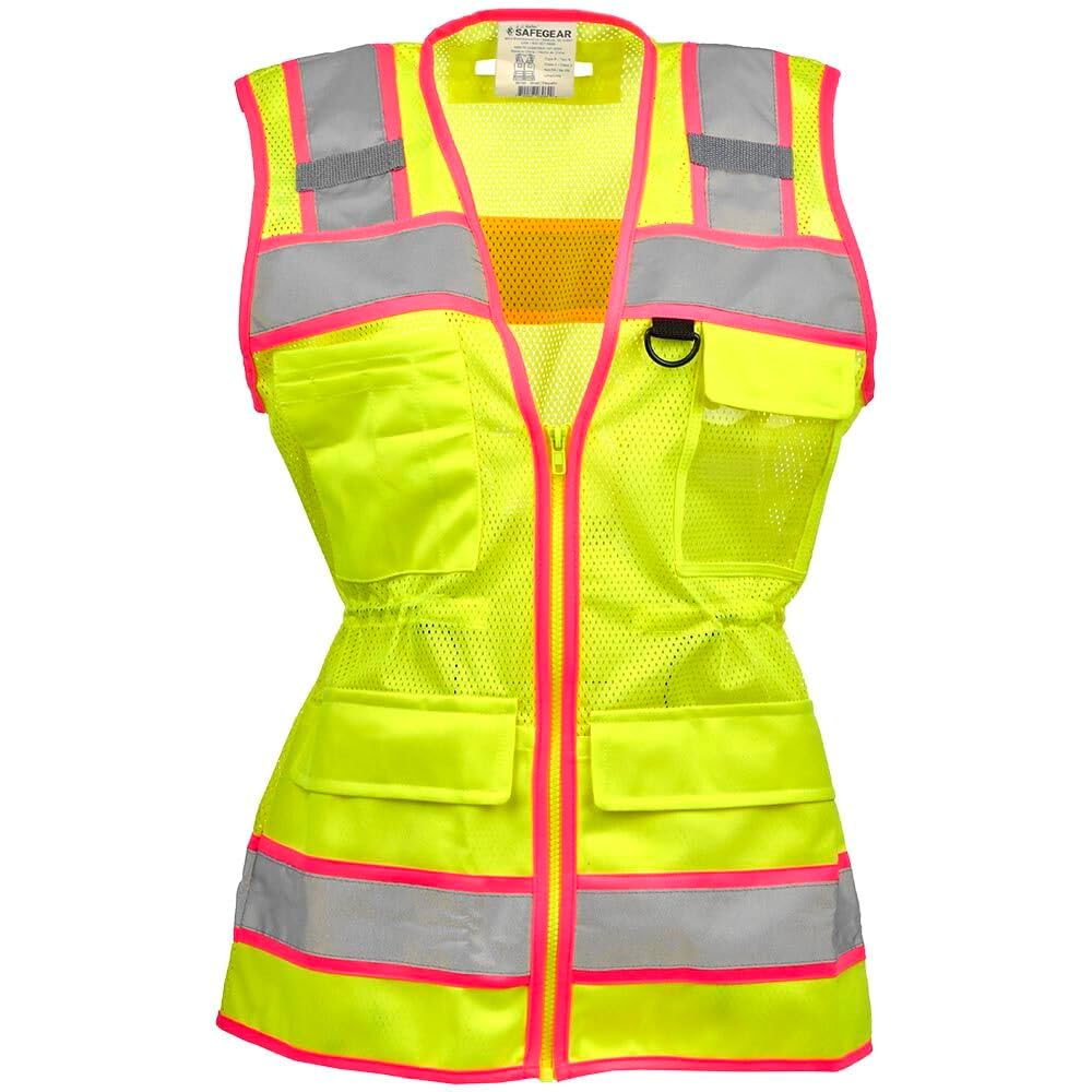 J. J. Keller & Associates, Inc. Women's High Visibility Safety Vest with Pink Trim, Type R Class 2, SAFEGEAR