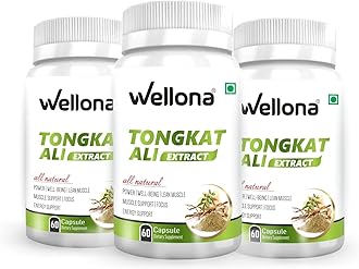 Wellona Tongkat Ali Longjack Root Extract Herbal Supplement For Enhanced Vitality, Stamina, Performance and Stress tolerance 60 Capsules - (PACK OF 3)