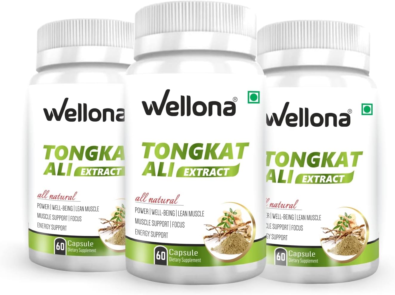 Wellona Tongkat Ali Longjack Root Extract Herbal Supplement For Enhanced Vitality, Stamina, Performance and Stress tolerance 60 Capsules - (PACK OF 3)