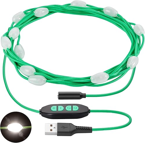Anpro Cadena de luz para campamento, cadena ultra larga de 20.5 pies, 12 LED blancos cálidos, luz alimentada por USB con brillo ajustable y 7 modos