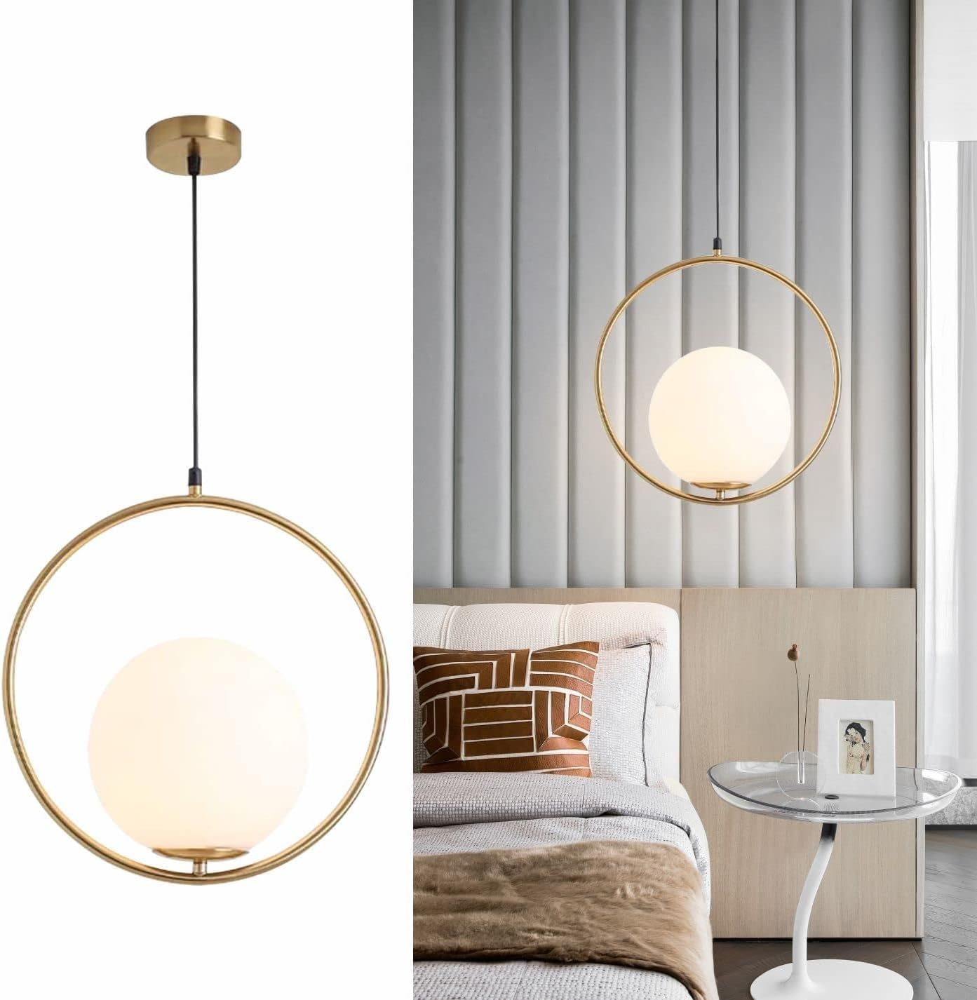 Moderne Hängelampe mit Batterie, Hängeleuchte ohne Stromanschlus,s kabellose Pendelleuchte mit Fernbedienung 9 Farben dimmbar, perfekte dekorative Lampe batteriebetrieben für jeden Raum.(Brass)