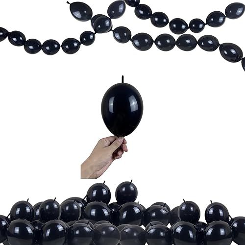 Globos de enlace, 100 globos pequeños de látex negro de 6 pulgadas, globos de cola de aguja de enlace rápido conectados para decoración de