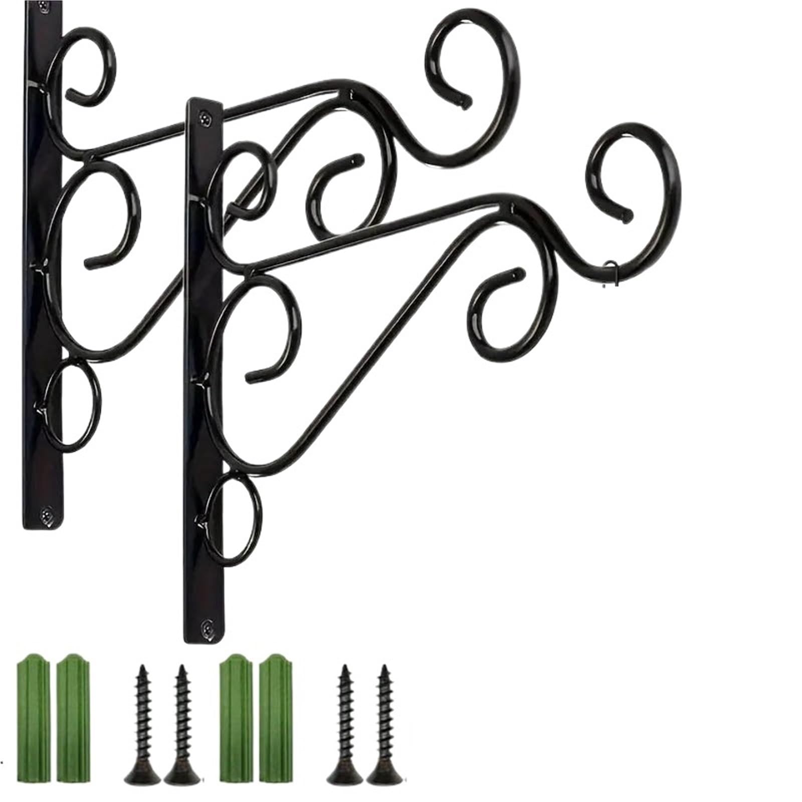RGOEMHJ Outdoor Hanging Plant Stand 2pcs Flower Pot Hook Wall Planter Hanger Rustic Iron Hooks Flowerpot with Screws for Planter Flower(2pcs Black)