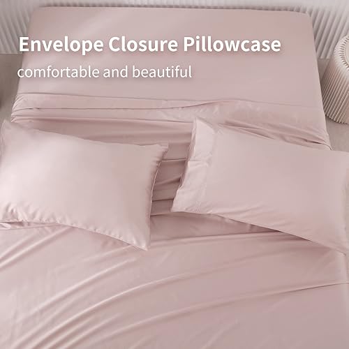 Miniatura 3 de Juego de sábanas de 60% rayón derivado de bambú, 40% poliéster de 400 hilos con bolsillo profundo de 16 pulgadas, sábana bajera de lujo de 4 piezas