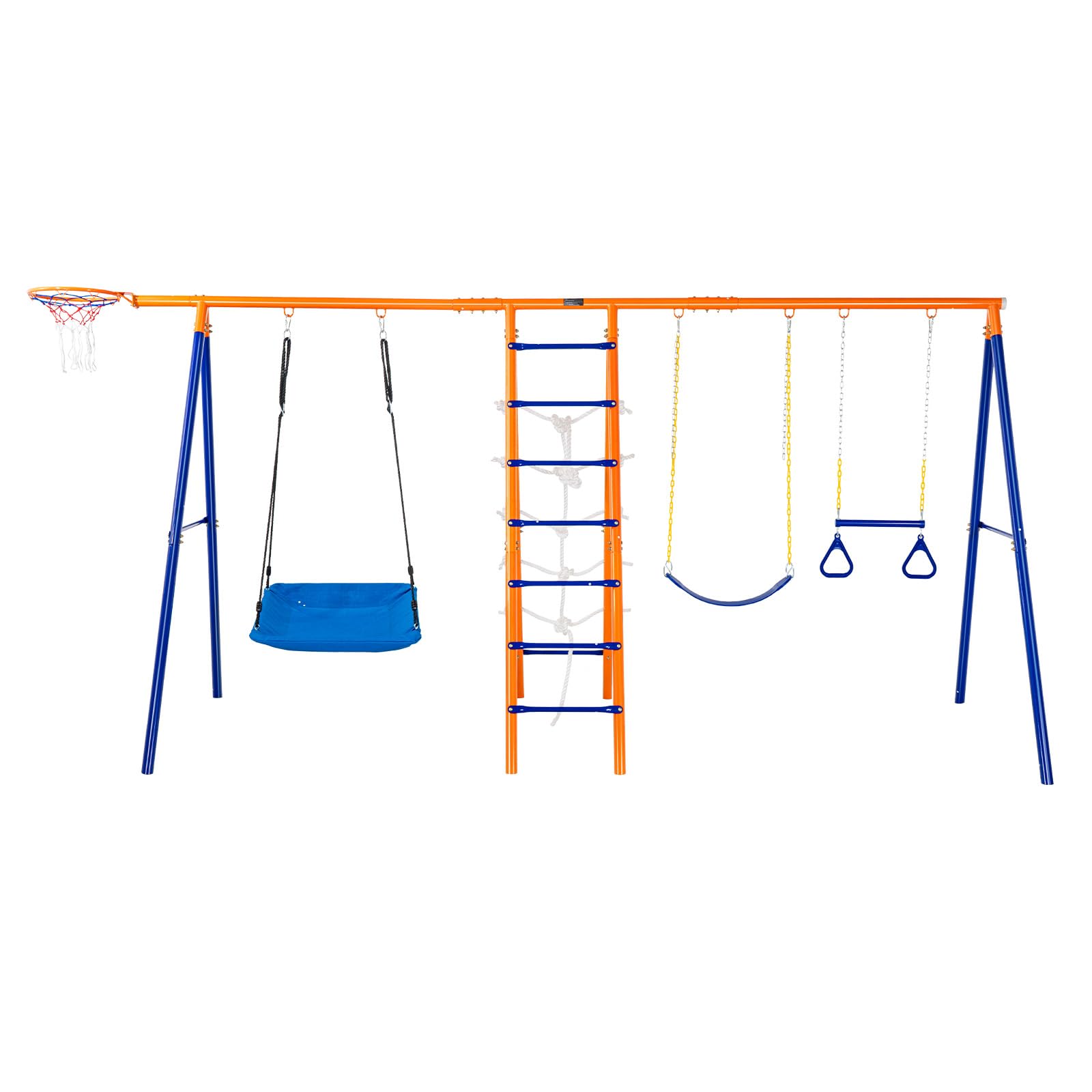 VEVOR Altalena da Giardino, Altalena 6 in 1, Altalena in Metallo per Carichi Pesanti da Esterno con 2 Altalene, Barra a Trapezio, Scala da Arrampicata, Capacità di 200 kg per Bambini dai 3 Anni in Su
