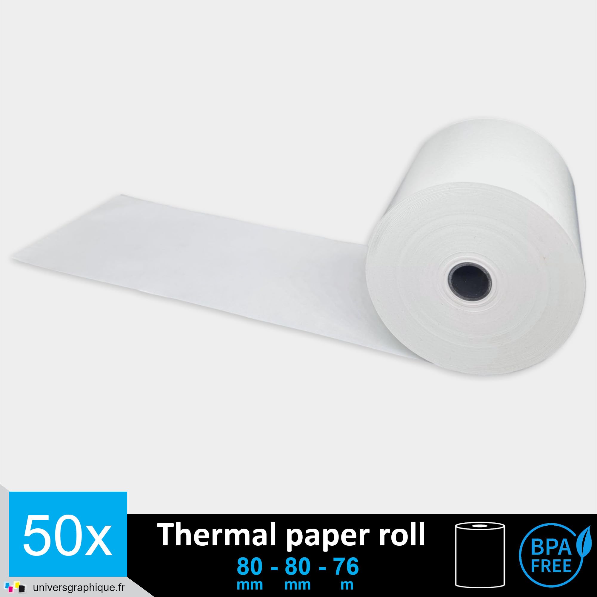 UNIVERS GRAPHIQUE 50 EC-Cash Thermorollen 80 x 80 mm, BPA-frei, 50 Blätter à 78,8 m Lauflänge, für EC-Geräte mit Thermodrucker, Kassensysteme und Thermodruckwerke