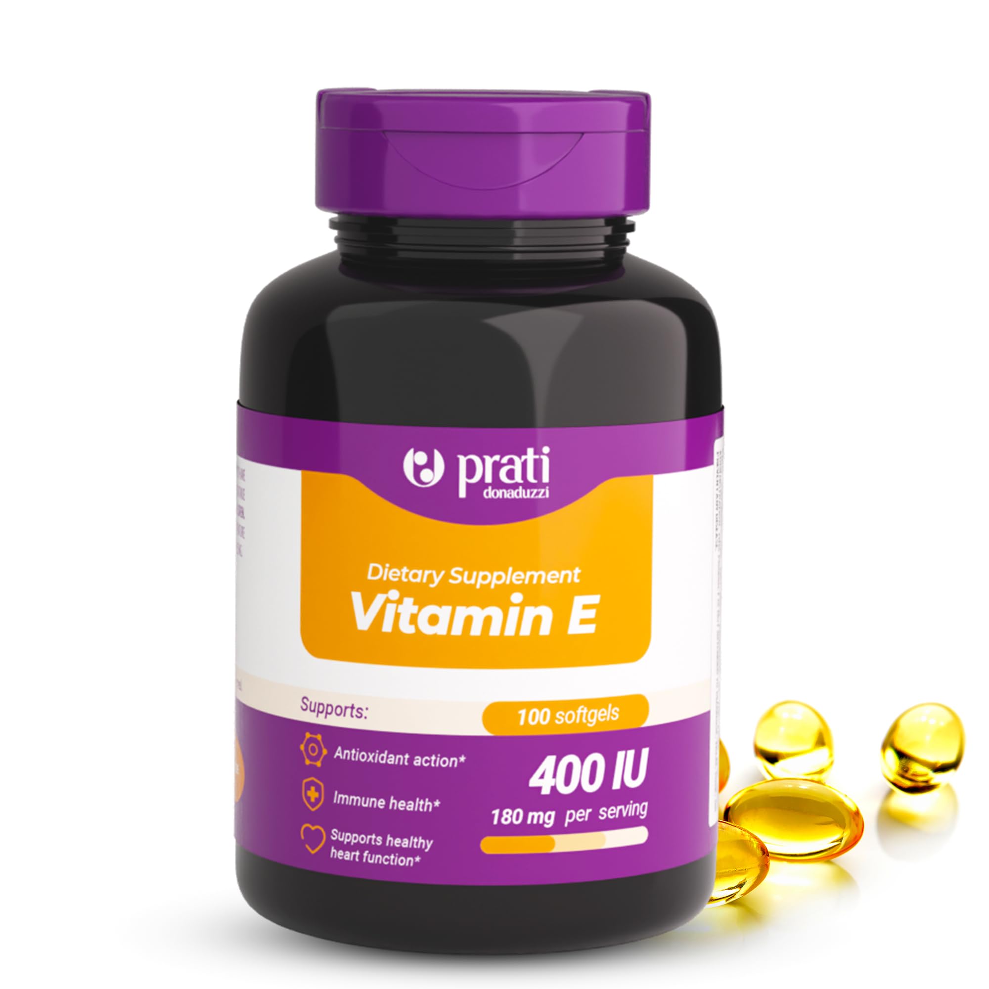 Prati Donaduzzi Vitamin E 100 Softgels 400 IU (180 mg dl-Alpha) – Supplement for Support Against Free Radicals – Daily Wellness Formula