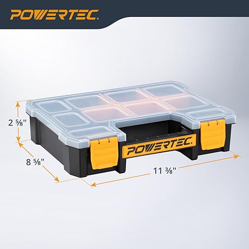 Miniatura 2 de POWERTEC Organizador de piezas pequeñas y caja de herramientas, 10 compartimentos, almacenamiento apilable con divisores extraíbles, tapa