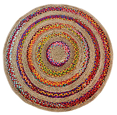 Image of Jute Braided Natural Rug Hand Woven & Reversible for Living Room Kitchen Entryway Rug, Jute Burlap Braided Rag Rug, Farmhouse Rag Rug, Rustic Rug (cottjuterect, 70cm)