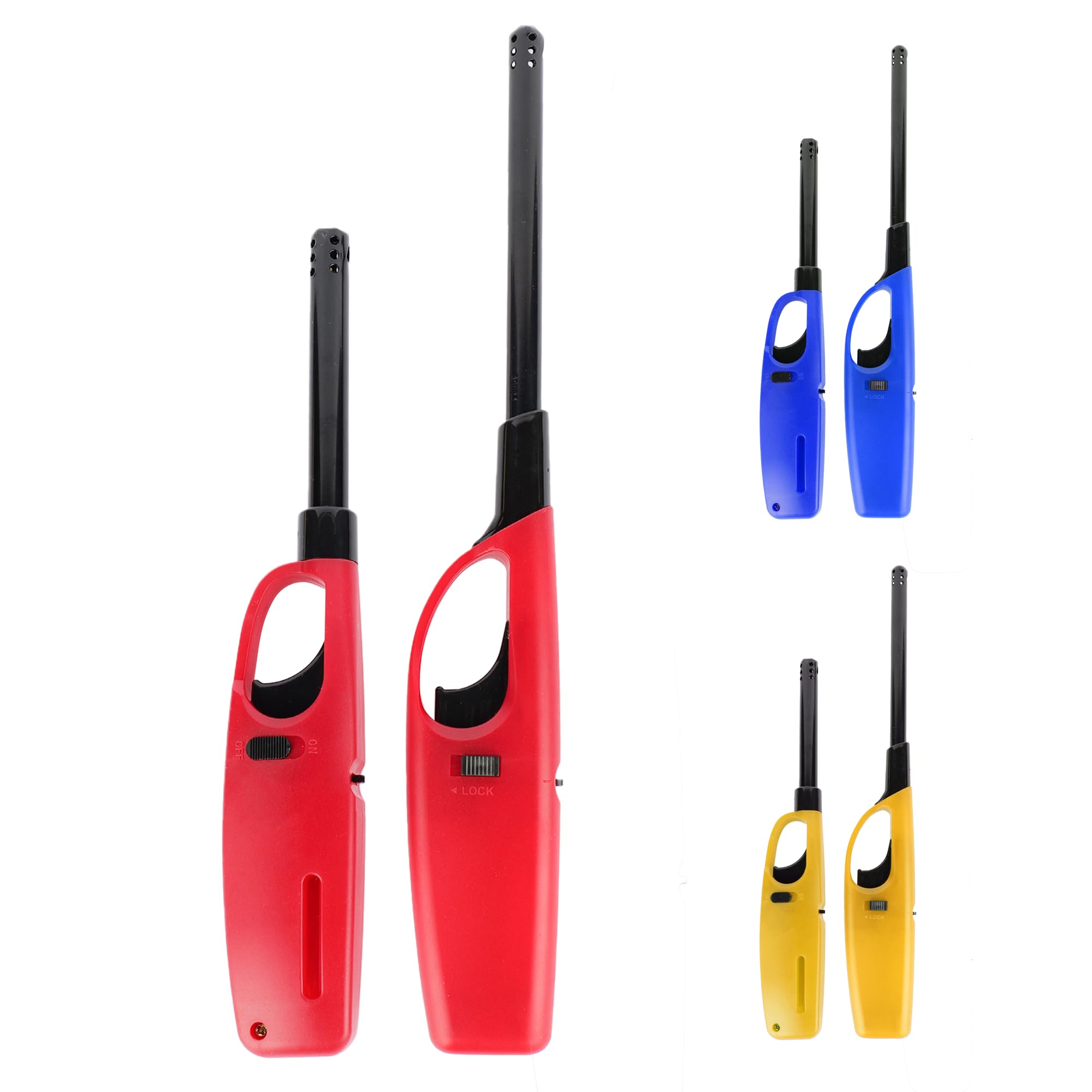 Navoys 4 Pack 4 Bbq Long Gas Lighters - Wand Lighter, Refillable, Safety Stove Gas Cooker, Candle, Barbecue Fire Igniter, Camping, Kitchen, Safety Lock