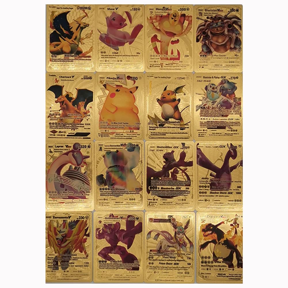 ultra rare 55 pcs gold pokemon cards pack Ultra Rare 55 PCS Gold Cards Packs Vmax DX GX Rare Golden Cards TCG Deck  Box Gold Foil Card for Kids Birthday Party Favors Gifts (No Duplicates) :  Amazon.sg: Toys
