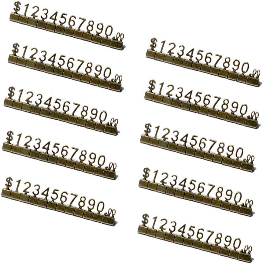 Mollytek 10 Sets Price Cubes Blocks Numbers Glod Metal Price Tag for Jewelry Display Counter Stand Adjustable Assembly Mini Dollar Signs for Retail Shop (Bronze)