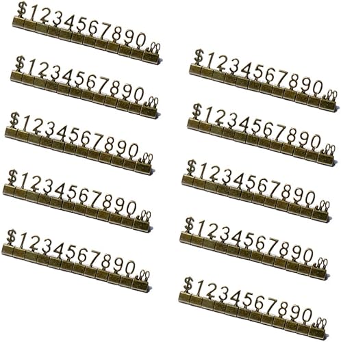 Miniatura 8 de Mollytek 10 juegos de cubos de exhibición de precios, bloques de números, etiqueta de precio de metal Glod para joyería, soporte de mostrador