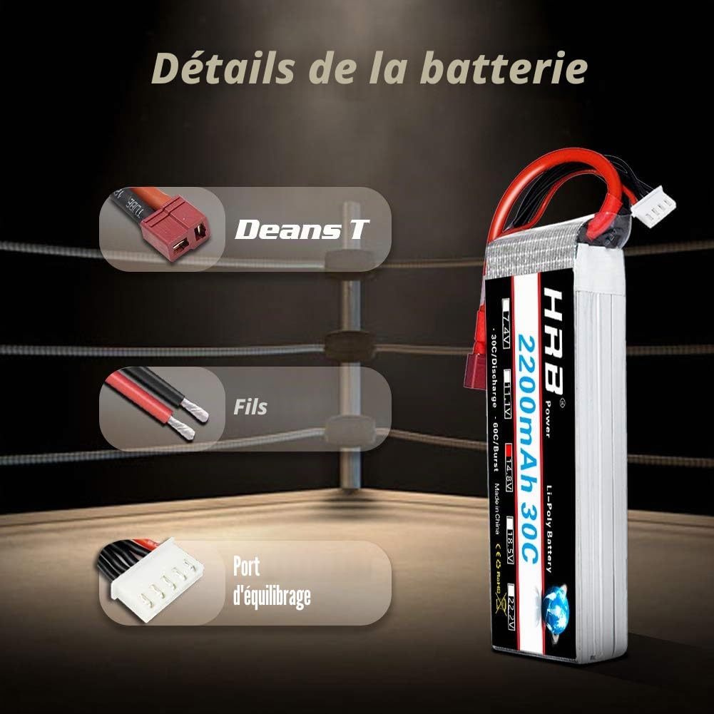 HRB 4S Lipo Batterie 2200mAh 14.8V 30C avec Connecteur Dean T, Batterie au Lithium Polymère de Classe A pour RC Camion RC Truggy FPV Racing Drones Quadcopters Avion RC Bateau(2 Paquets)