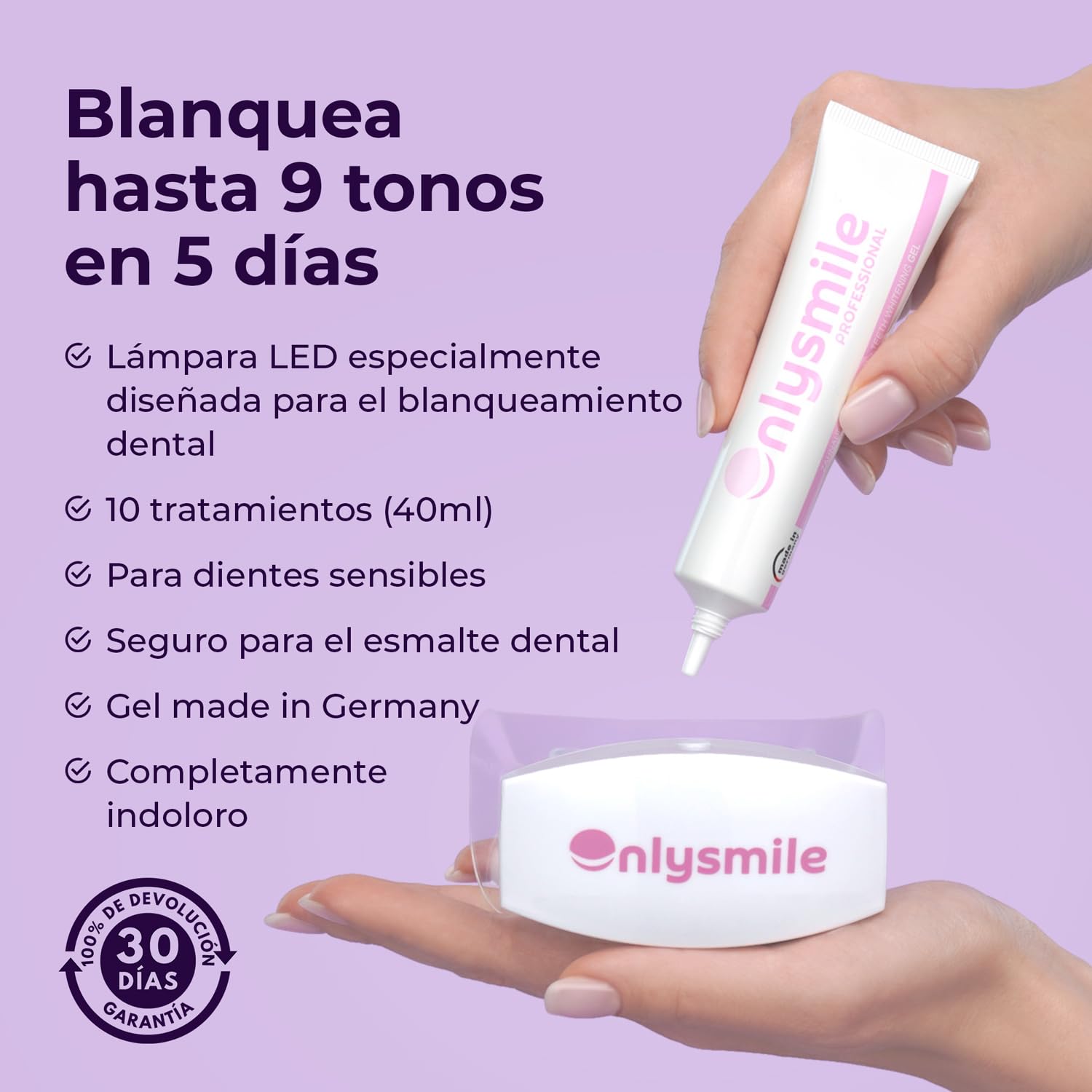 OnlySmile Kit Blanqueador Dental Profesional – Producto Favorito 2024-2025 – Blanqueamiento Dental en Casa con Gel y Luz LED – Dientes Blancos 9 Tonalidades en 5 Días – Teeth Whitening Kit, Vegan