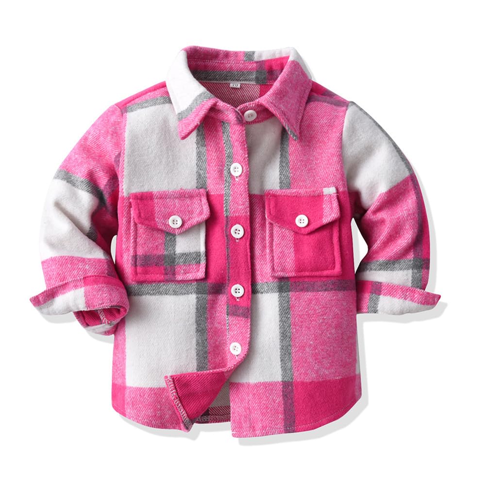 IBTOM CASTLE Boys Girls Flannel Plaid Shirt Jacket Long Sleeve Lapel Button Down Pocketed Shirts Regular Fit Casual Fall Coat