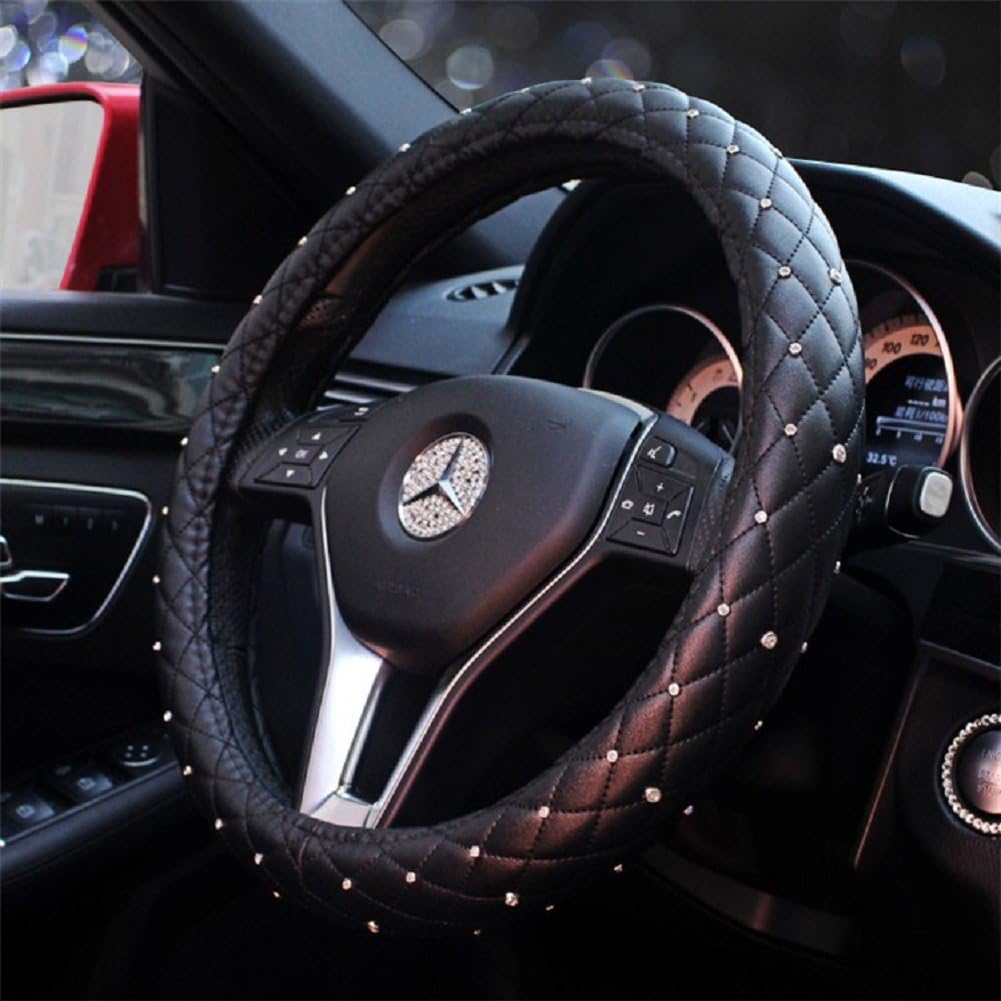 Sino Banyan Girly Diamond Bling Bling Steering Wheel Cover,15 Inch,Black