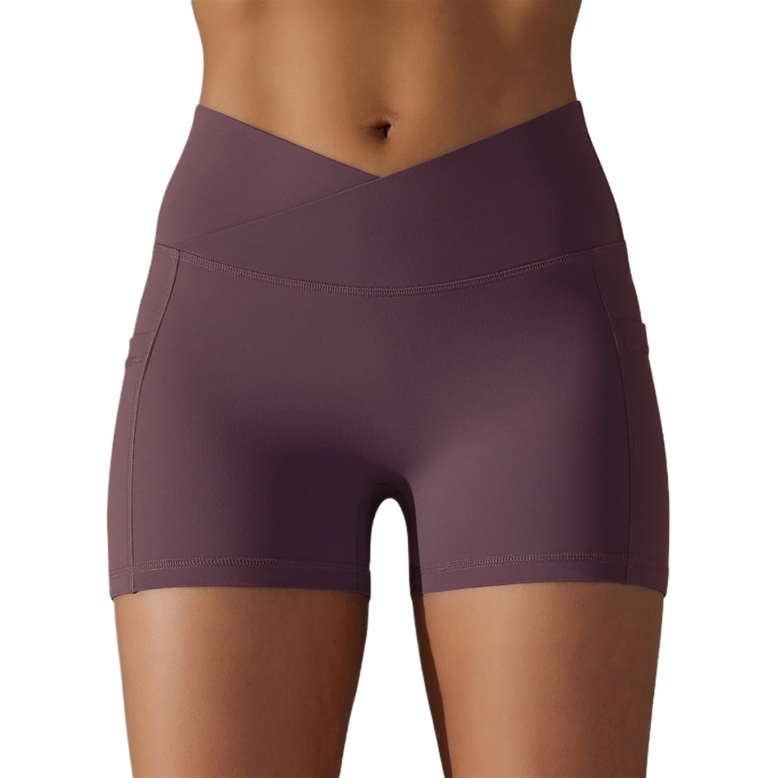 Genérico 10 Pantalones Cortos De Gimnasio Mujer Cintura Alta Correr Con Bolsillos Ciclismo Control De Barriga En V Mallas De Entrenamiento Yoga