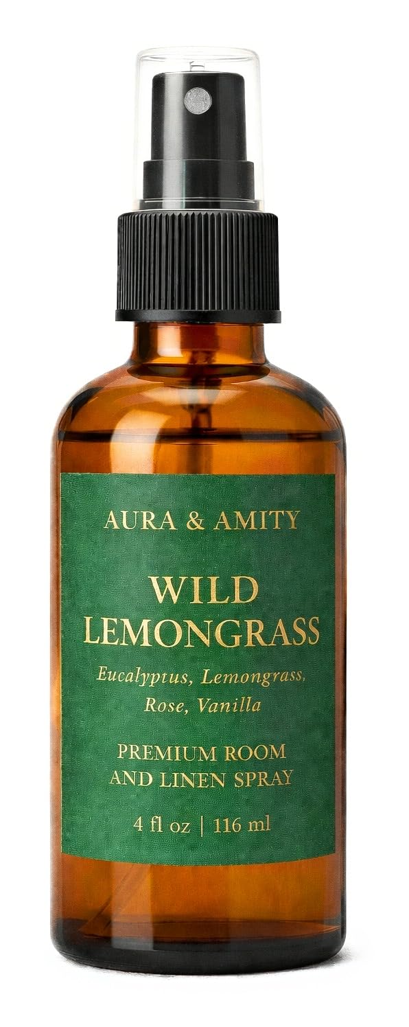 Aura &amp; Amity Premium Room &amp; Linen Spray – Handmade Luxury Fabric &amp; Home Fragrance Mist, Long-Lasting, Made in USA (Wild Lemongrass)