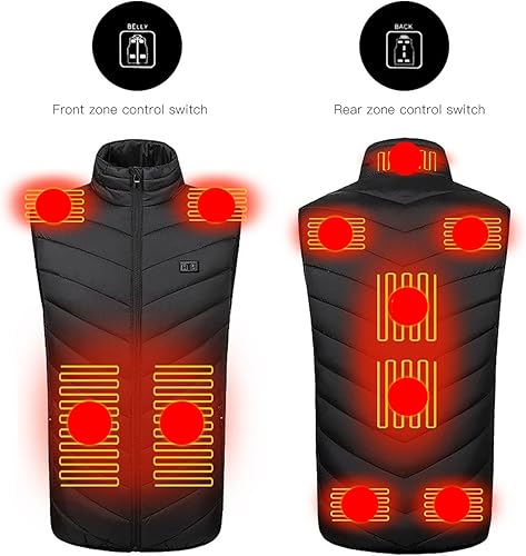 Miniatura 2 de DAUERHAFT Chaleco de calefacción eléctrica, chaleco con calefacción USB, 11 zonas de calefacción, lavable, 3 engranajes ajustables para exteriores