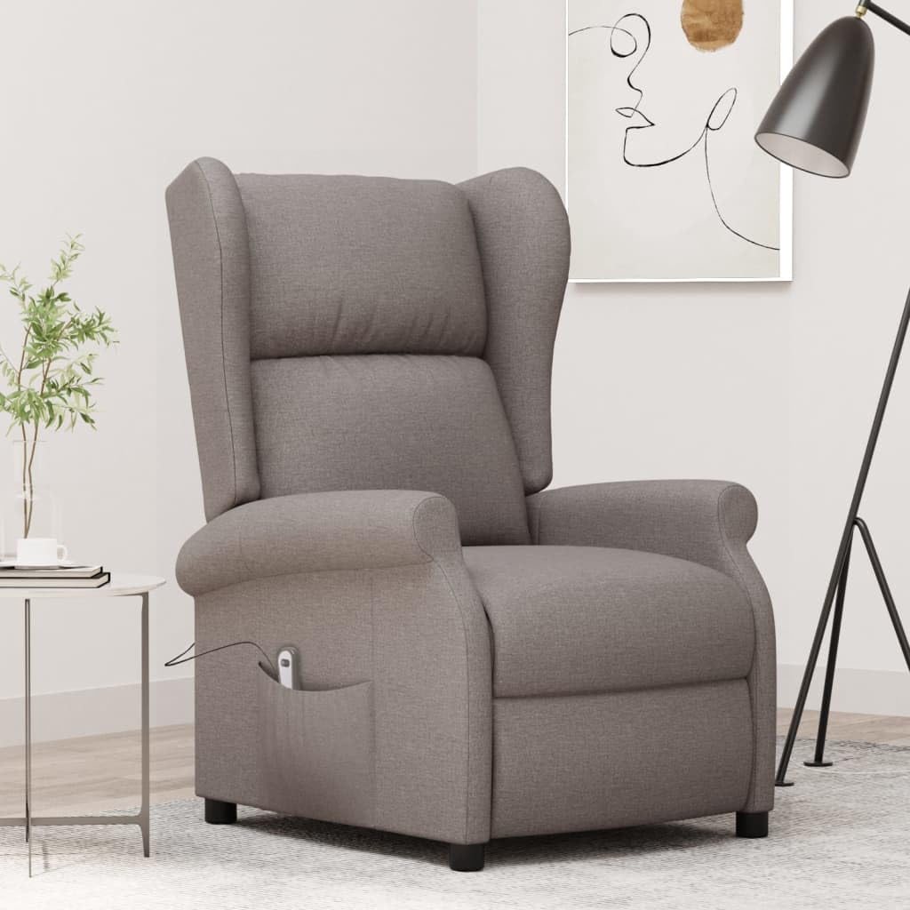 Elektrischer Relaxsessel mit Liegefunktion Taupe Stoff verstellbar drehbar für Wohnzimmer Schlafzimmer Büro Lounge mit Armlehne Rückenlehne
