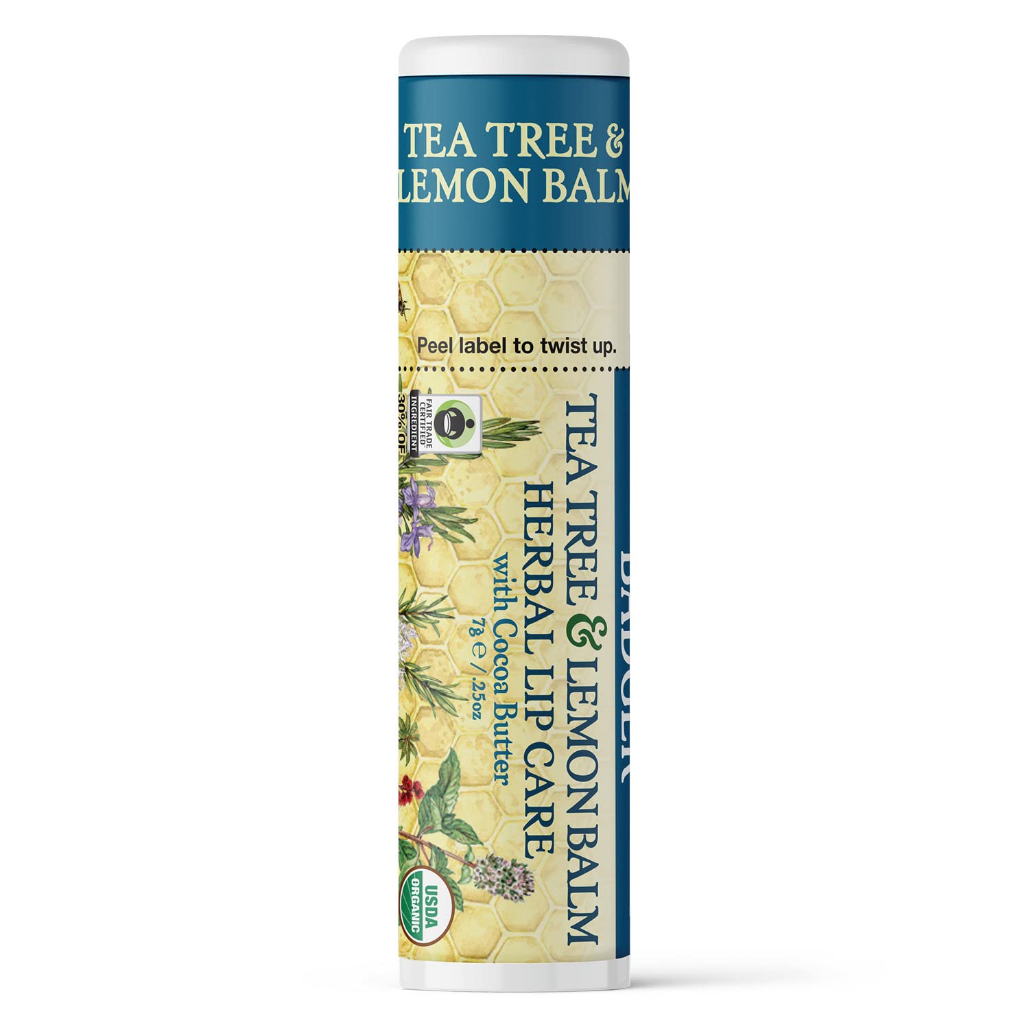 BADGER Organic Tea Tree Lemon Cocoa Roll Down Lip Balm, 0.25 OZ