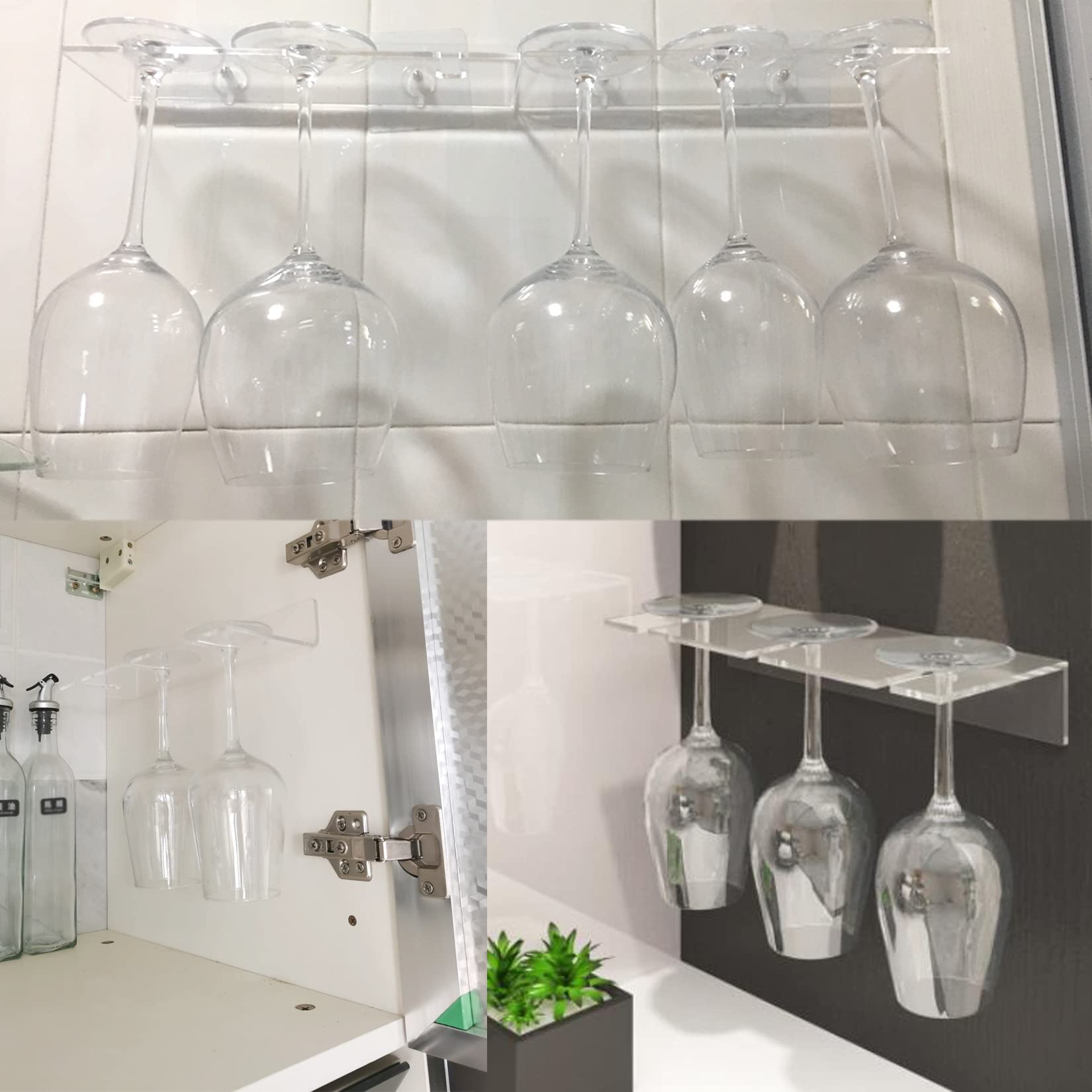 Portabicchieri Sospeso Cromato - Per Bicchieri Da Vino, Da Appendere Sotto Mobile