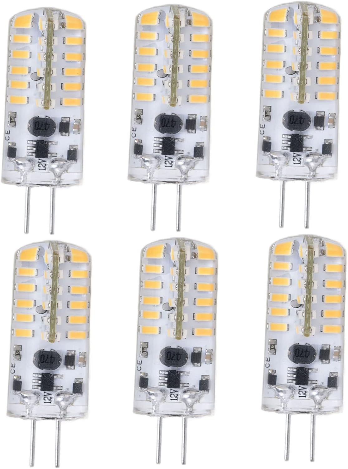 Hyuduo 12V Led Bulb 6Pcs G4 Led Bulb Easy Install Light Uniform Light Output Color JC pin Base Bulb 3W AC/DC12V T3 Halogen Led Bulbs (Warm White)