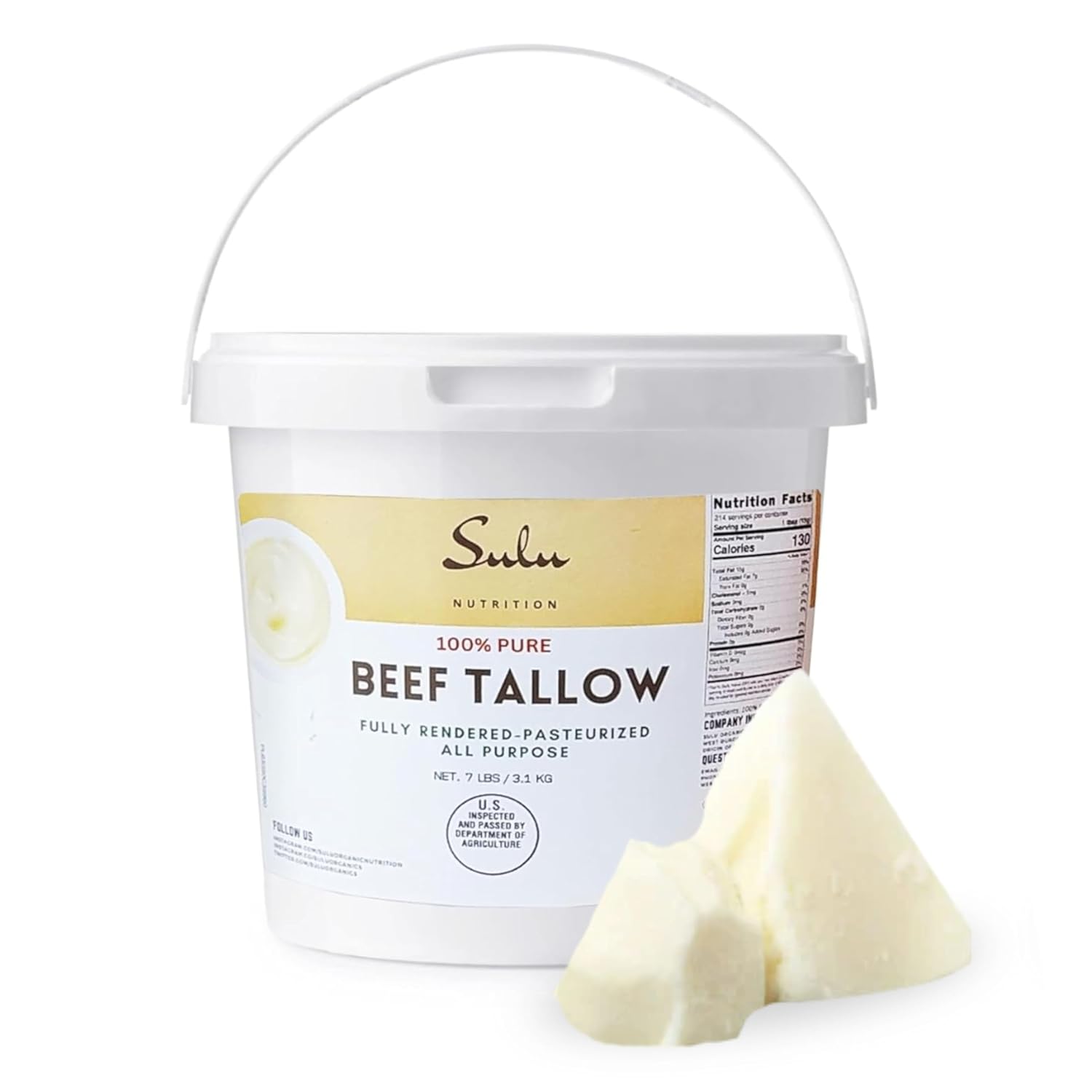 Rendered beef tallow, food grade, 7LBS