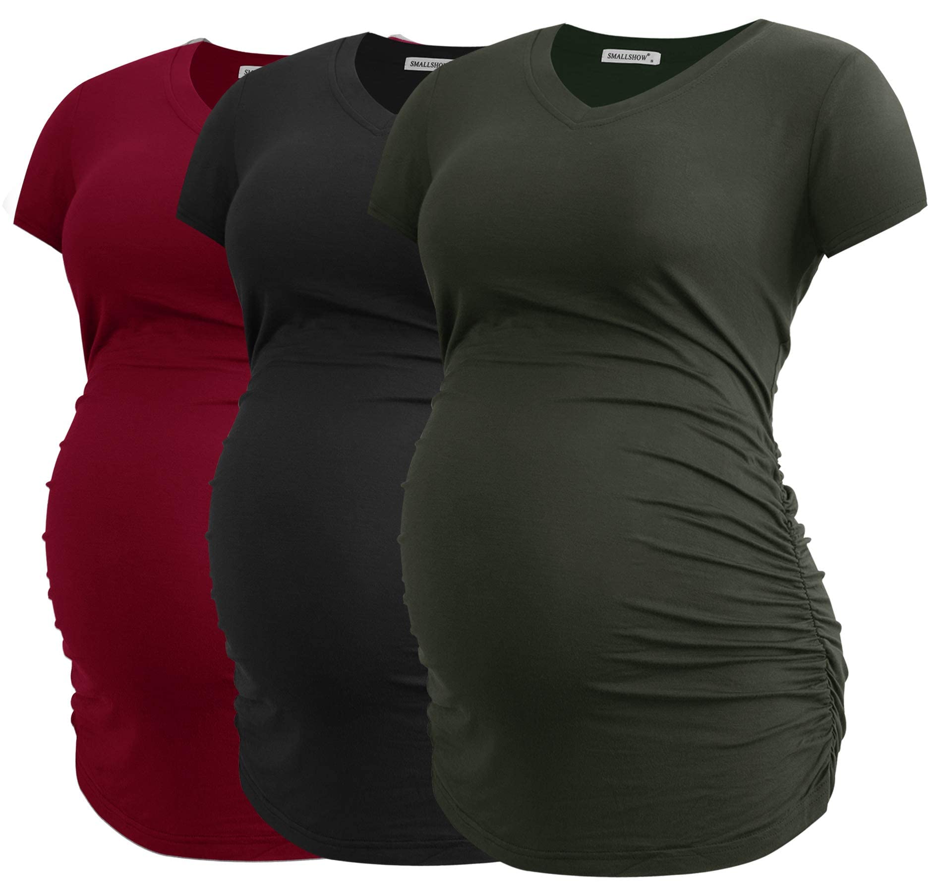 Smallshow Maternity Clothing Tops Side Ruched Pregnancy Clothes for Women 3-Pack — view 24