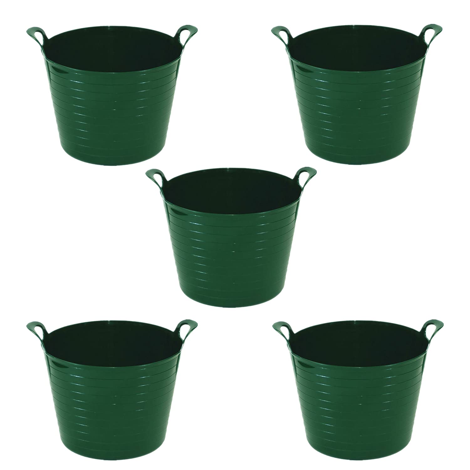 M1ss Dark Green (Set Of 5) - 26L Litre Robust Versatile Multi-Purpose Flexible Storage Container Bucket, Tub Trugs, Horse Feeder, Garden Tub, Flexi Tub (Dark Green)