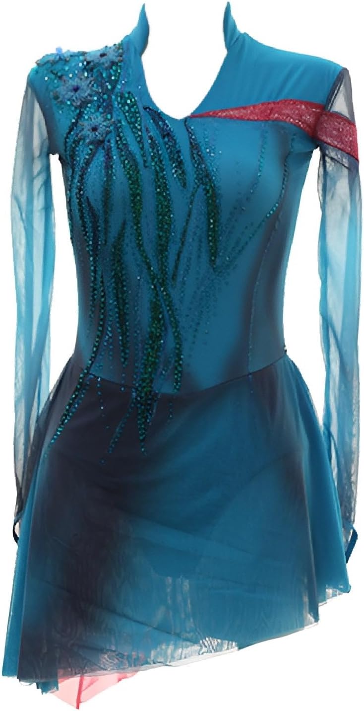 Figure Skating Dress for Women, Elegant Zipper Design Skating Ballerina Costume Mesh Skating Dancewear