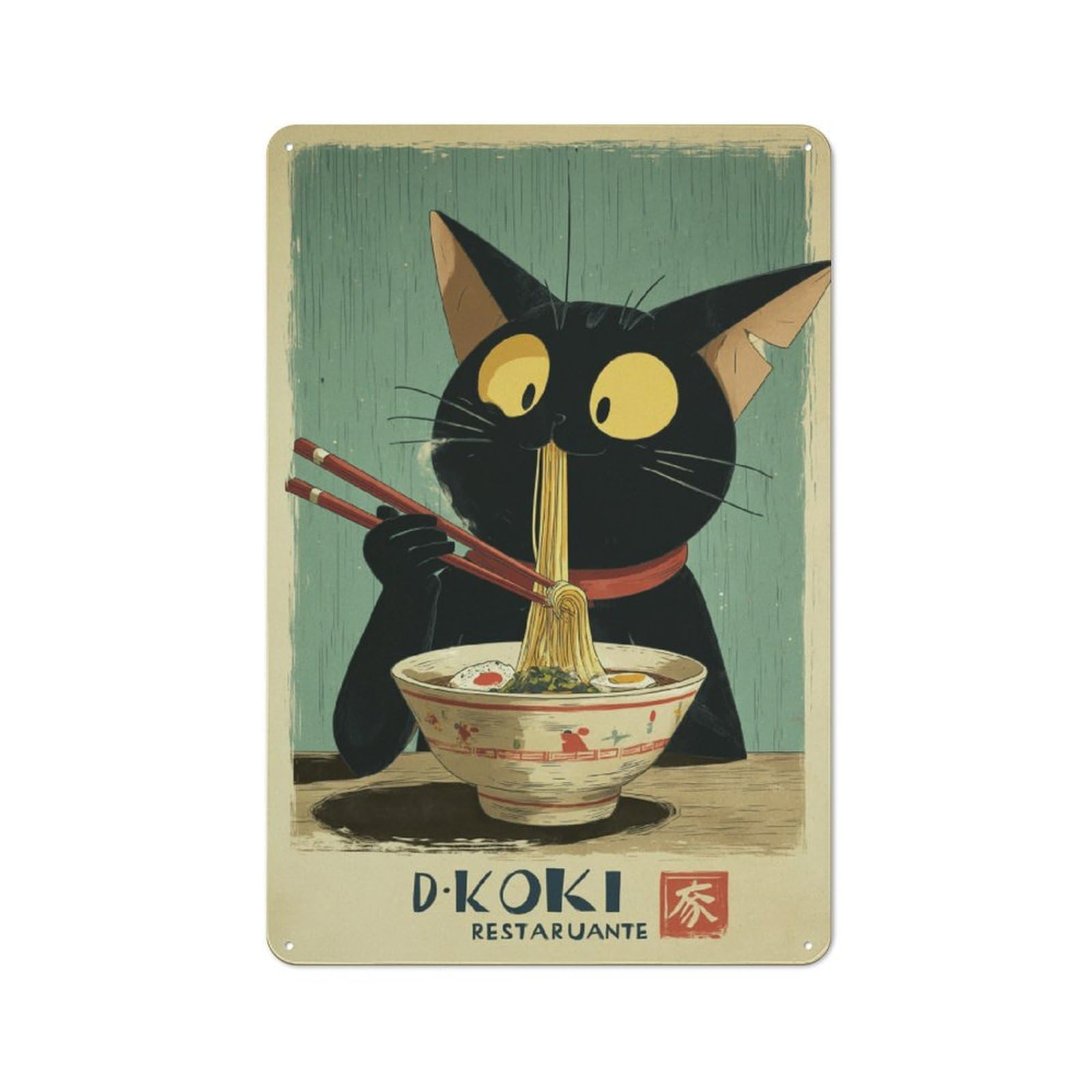 Junmoney Style Japanese Cat Ramen Restaurant Vintage Metal Sign 30X20cm For Guest Room Or Hallway, Suited To Guest Room Decorators