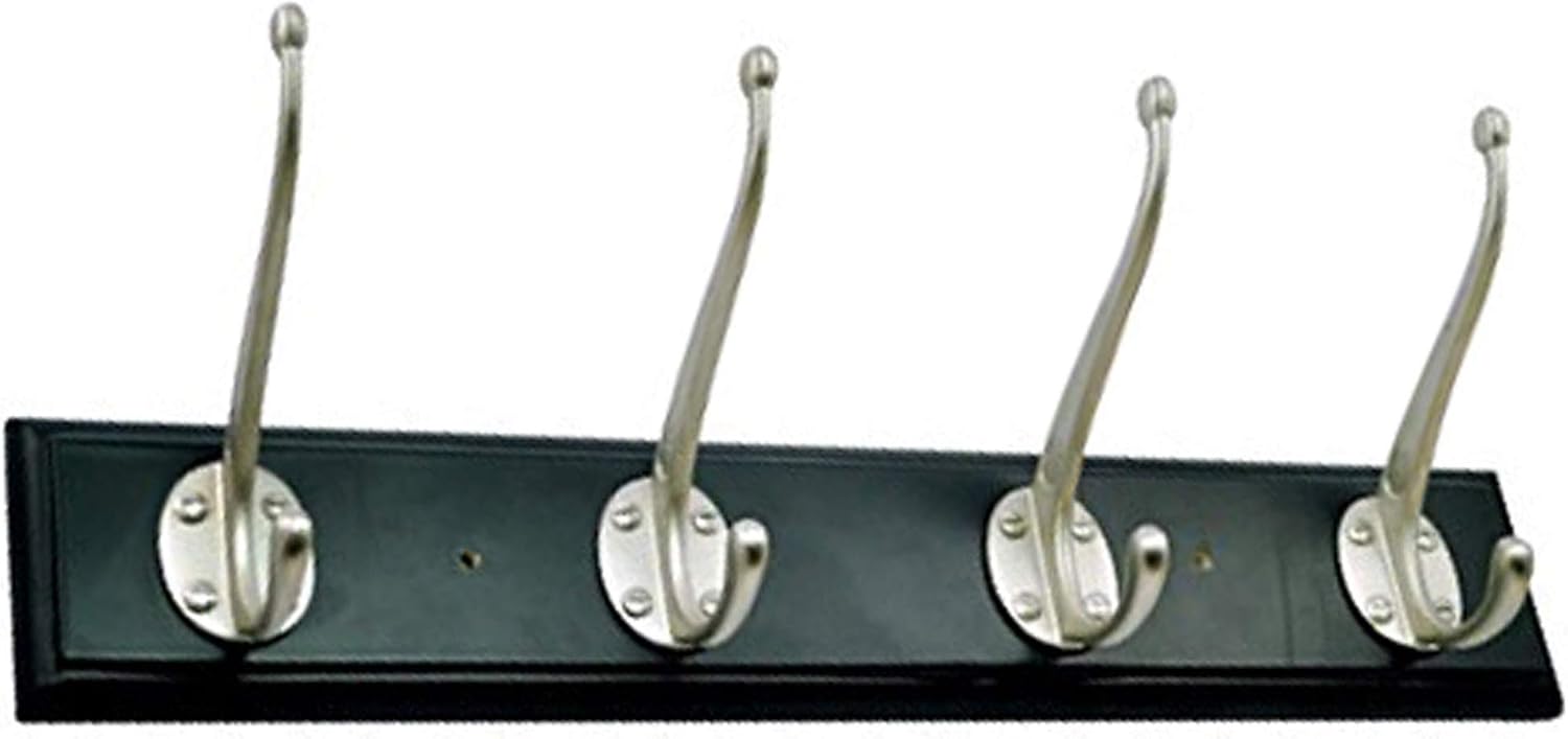 Adonai Hardware 4 Brass Hooks on Matt Black Colour Wood (Satin Nickel)
